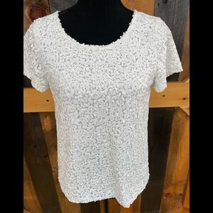 Fury white sequin round neck short sleeved top